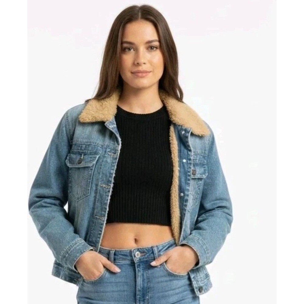 Magellan Outdoors Womens Sherpa Lined Denim Jacket Sz XL Cozy Trucker VTG Winter